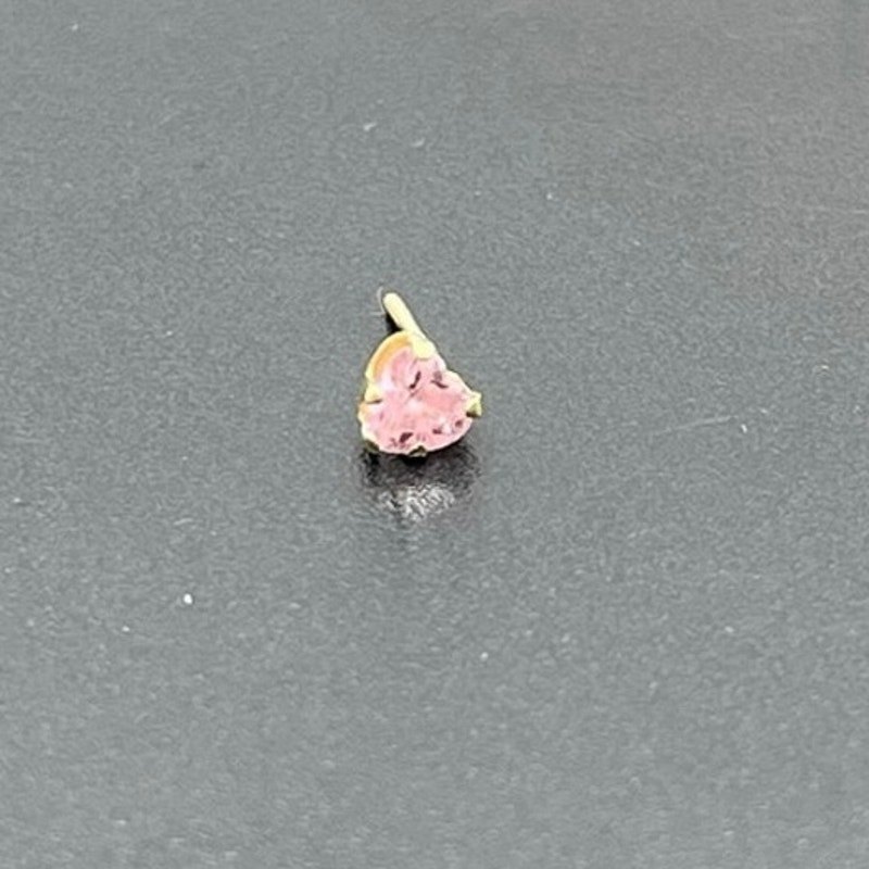 Pink Prong Set Sparkling Cz Heart 14k Yellow Gold Pierced Earrings *Single